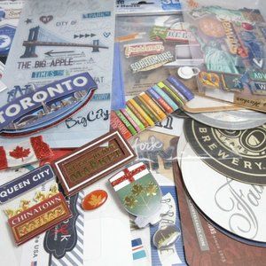Mixed Lot of Scrapbooking Embellishments Sheets, Stickers, Badges, Coasters